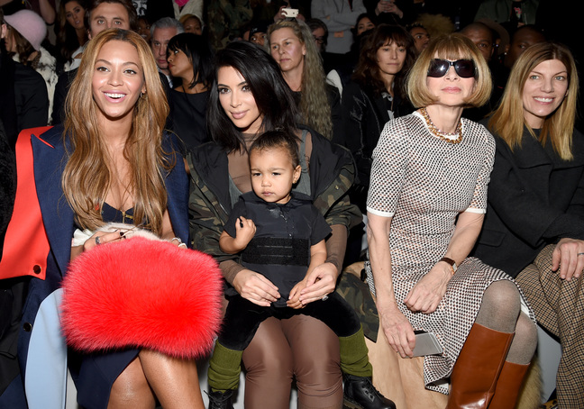 Beyonce, Kim Kardashian with daughter North and Anna Wintour attend the adidas Originals x Kanye West YEEZY SEASON 1 fashion show during New York Fashion Week Fall 2015 